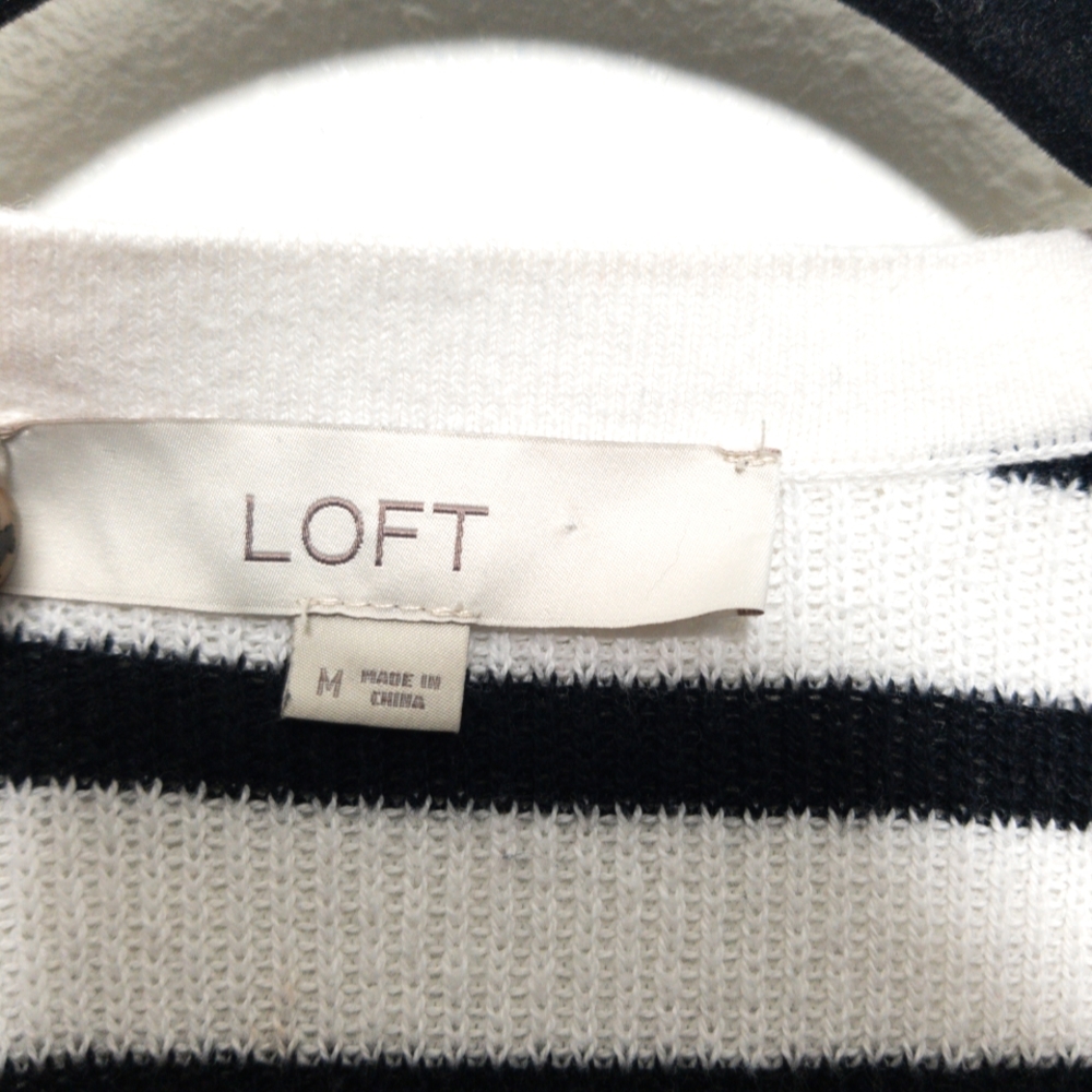 Loft brand,  navy and white striped v neck  button down blouse. 100%cotton - Picture 3 of 3